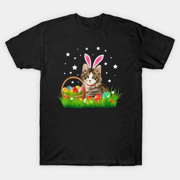 Cute Cat Pet Hunting Egg Tree Bunny Easter Day T-Shirt by Lorelaimorris